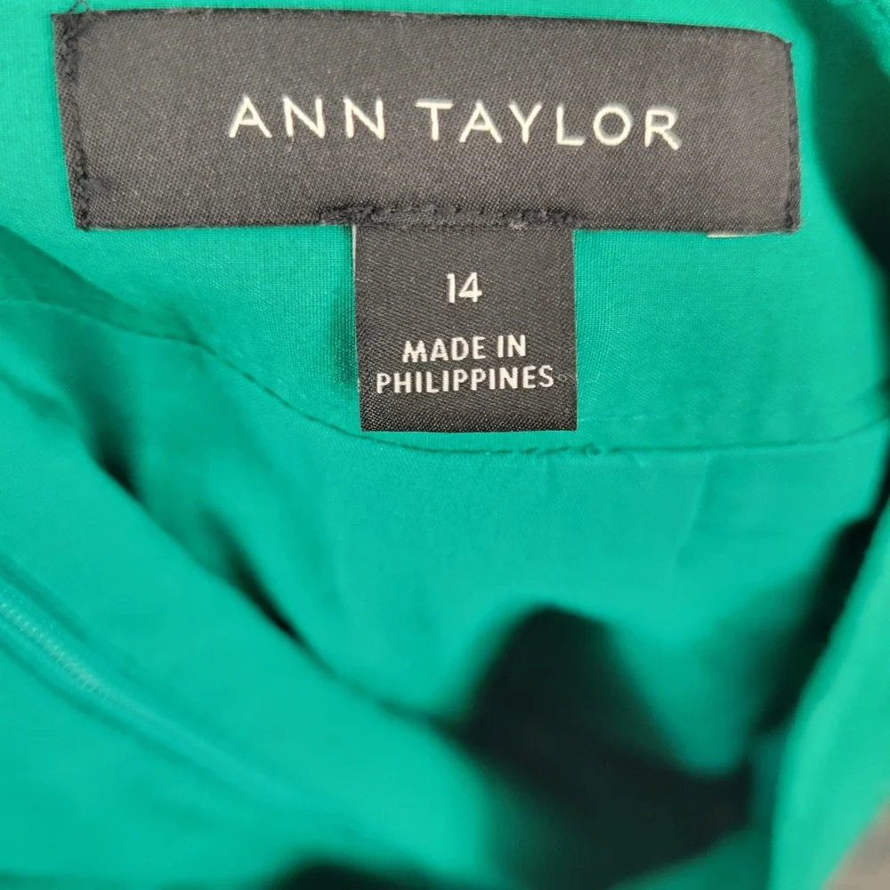 Ann Taylor Green Striped Pleated A-Line Skirt Pockets Size 14 Cotton Blend - Picture 4 of 11